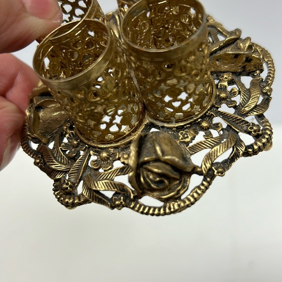 - Retro Hollywood regency style filigree gold tone metal 4 tube lipstick h… - Picture 4 of 5